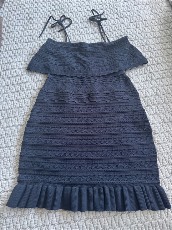 Milly Dresses & Skirts - Milly Women's Ruffle Yoke Pointelle Knit Short Sheath Dress Navy Blue Size M